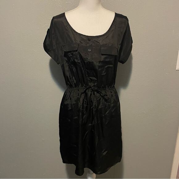 Rhapsody Black Shiny Shirt Dress Size Large - Picture 6 of 12